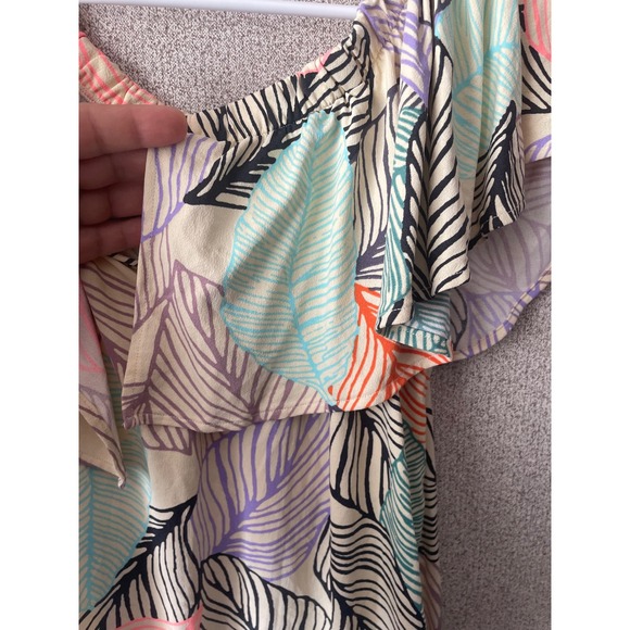 Maaji Colorful Leaf Print Dress Ruffle Flutter Sleeves Vacation Casual Cute - Picture 4 of 9